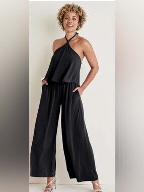 Venus Black Halter Wide-Leg Jumpsuit Size Medium Currently On Venus Site For $69